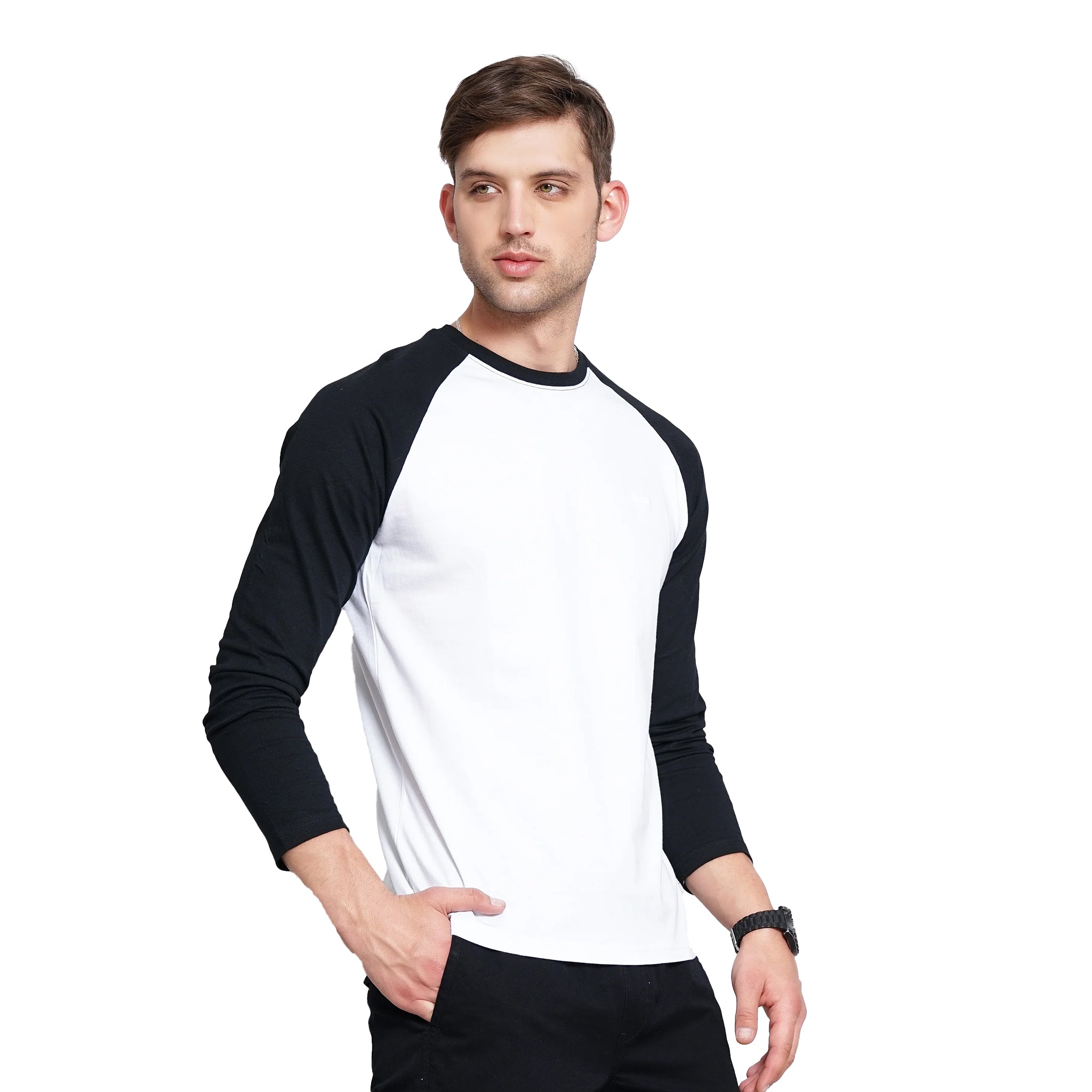 Bizzar's White & Black Color Raglan T-Shirt