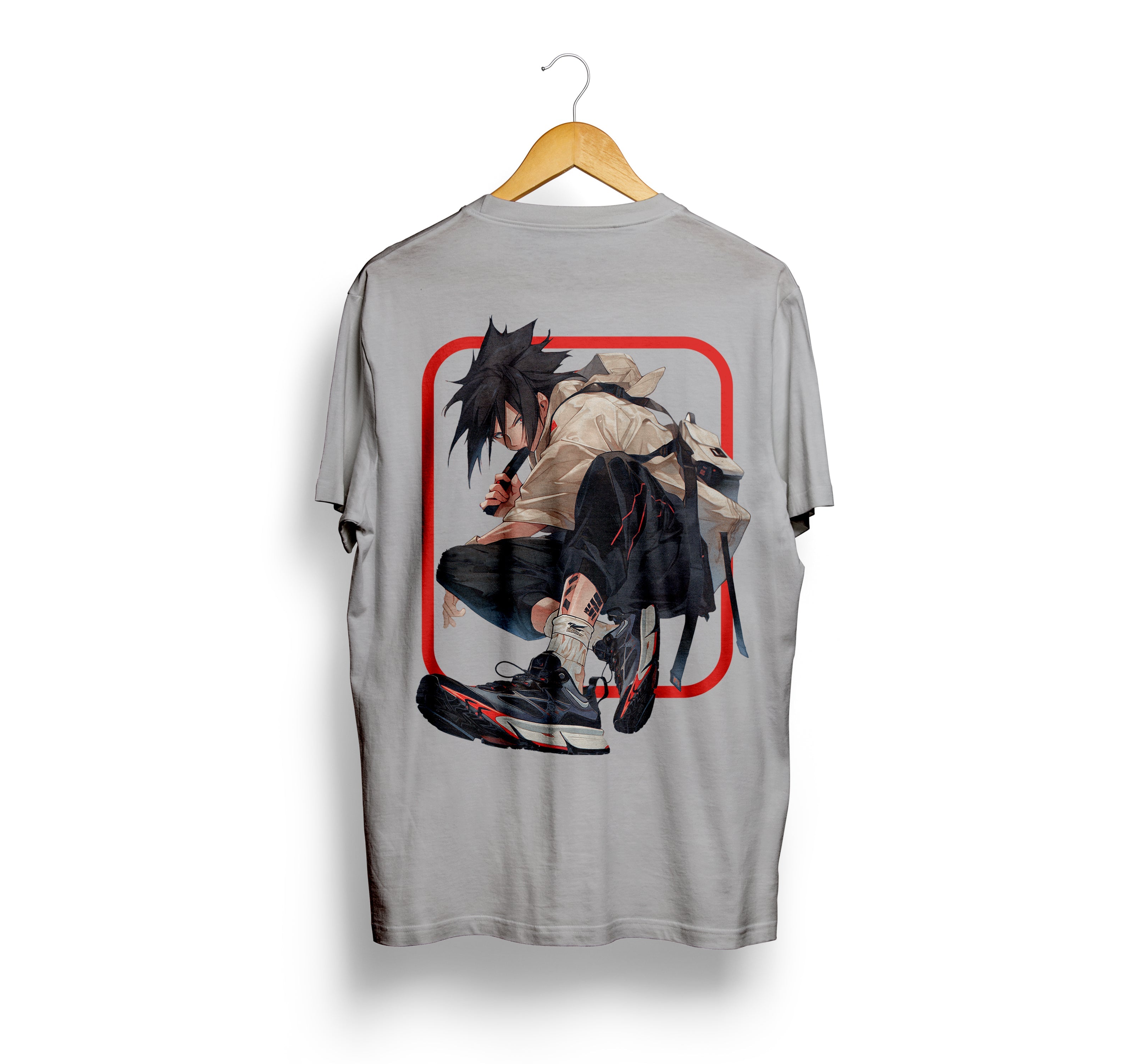 Bizzar's Naruto Grey Melange Oversized T-Shirt